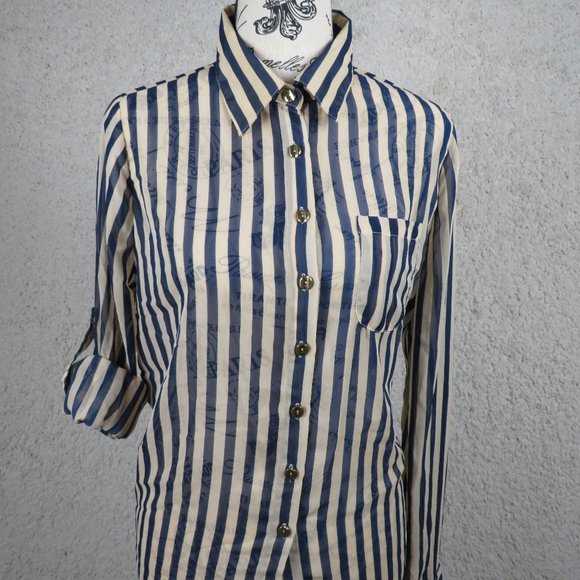 Xtaren* Women's Long Sleeve‎ Button Down High/Low Curved Hem Blouse~ Size Large - Picture 1 of 7